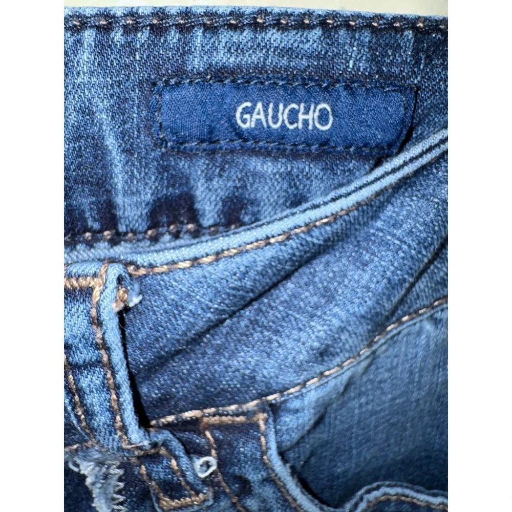 Seven7 Gaucho Crop Jeans Womens 6 Medium Wash Blue Denim Patch Pocket Stretch